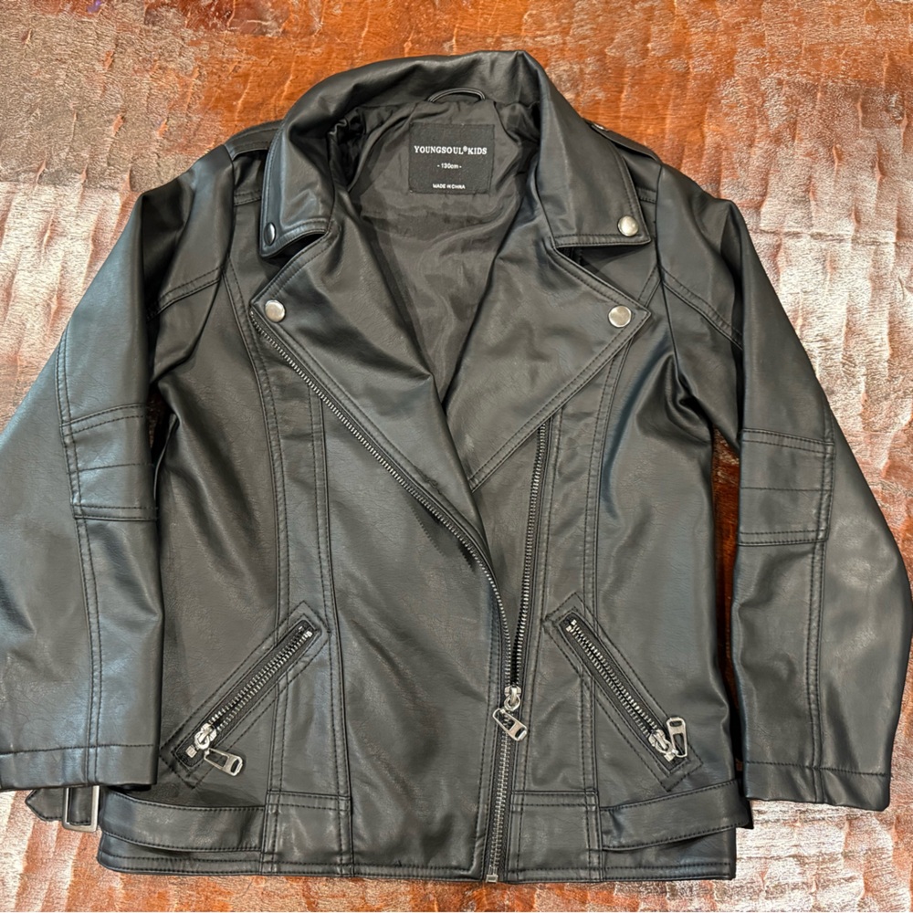 Boys Black Faux Leather Jacket